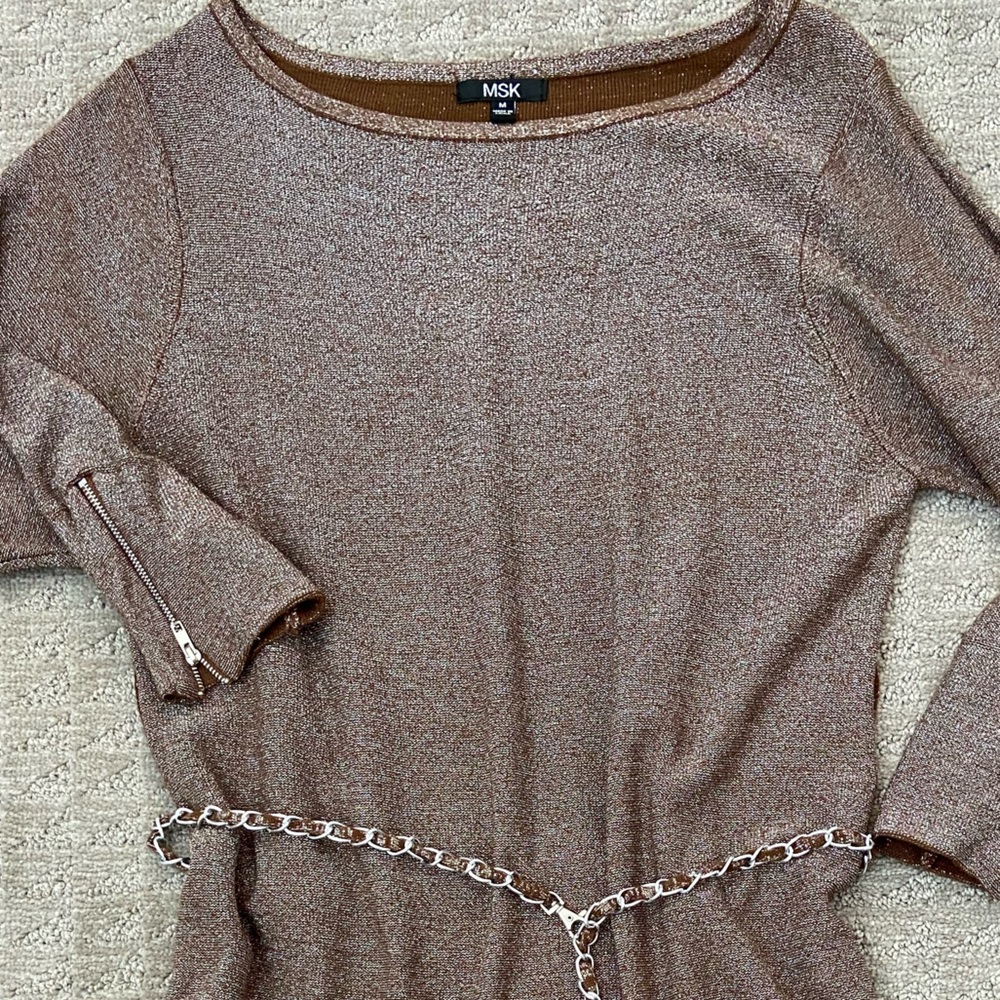 MSK Lurex knee-length Long sleeve dress